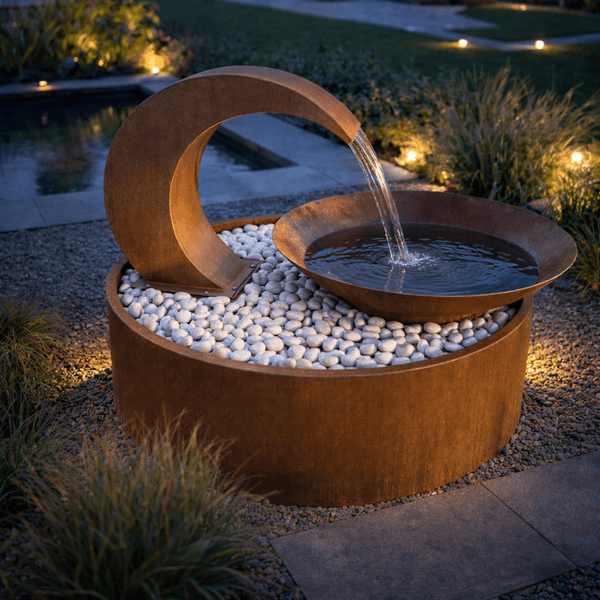 Hovedbilde Fontene Corten Vannfall med fat